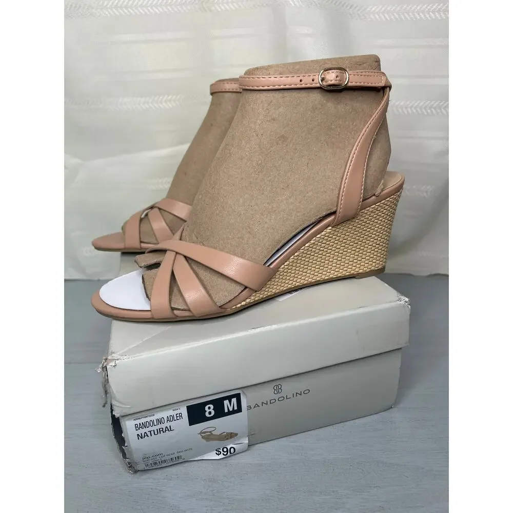 Bandolino Adler Crisscross Ankle Strap Wedge Sandals Natural Size 8M
